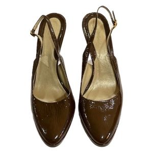 Max de Carlo Metallic Brown Patent Leather Slingback Pumps - EUC